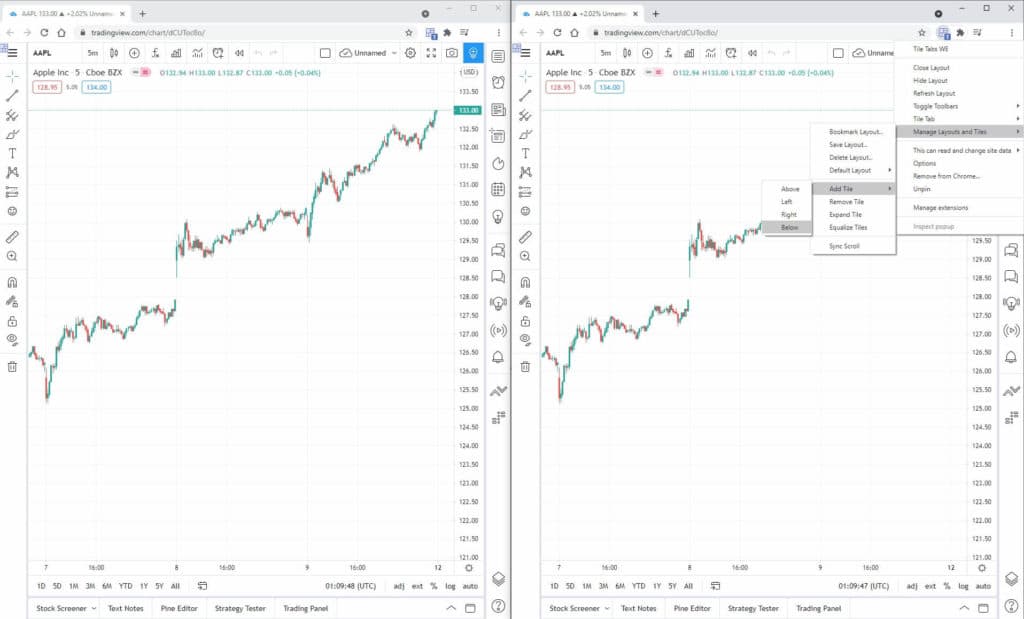Create multi chart tradingview with Tile Tabs WE extension